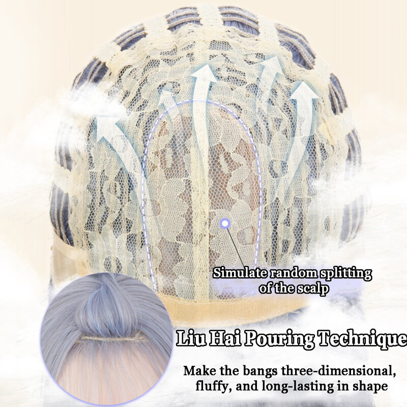 Длинные шелковистые прямые синтетические парики с челкой, серые туманные Синие Косплей, искусственные волосы в стиле "Лолита", парики для женщин, натуральный термостойкий парик