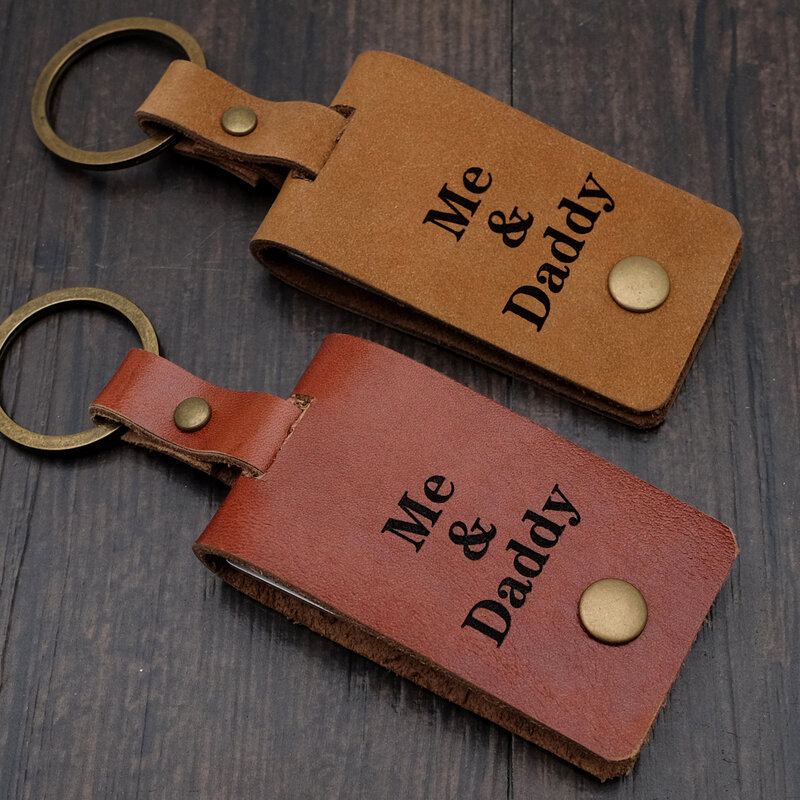 Personalized Leather Photo Keychain Engraved Key Holder With Your Photo Custom Keychain First Fathers Day Gift for Dad