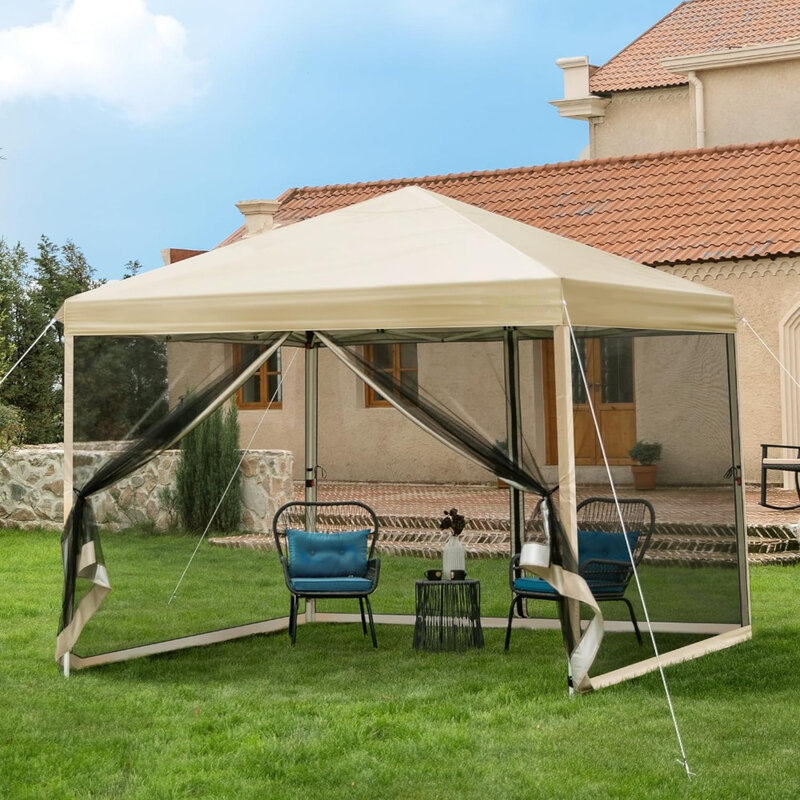 خيمة بشاشة منبثقة للتخييم في الفناء ، خيمة مظلة خارجية ، شبكة ناموسية ، بابين بسحاب ، حقيبة دوارة ، سهلة ، 10 × 10 قدم