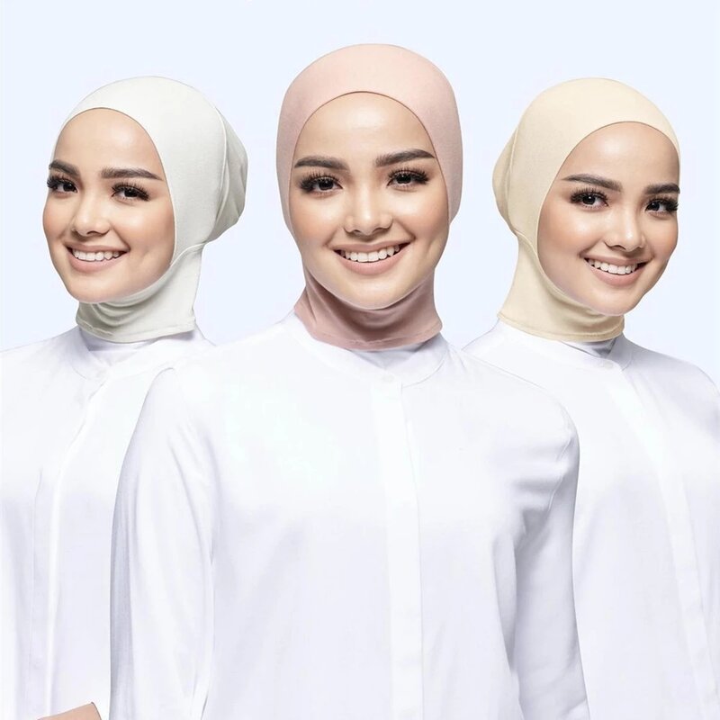 Cor sólida feminino islâmico sob cachecol muçulmano hijab caps bonnet osso bandanas boné sob tampões macio tampão interno cobertura completa turbante