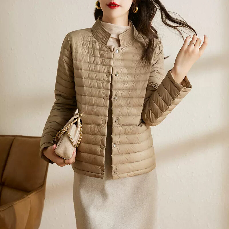 女性のためのファッショナブルなショートジャケット,秋の服,軽量,薄い,スタンドカラー