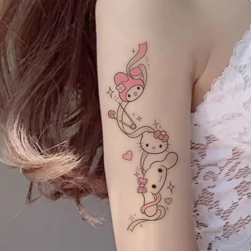Sanrio-personajes de dibujos animados Kawaii Hello Kitty KT Cat, tatuajes temporales para niños, pegatina impermeable, juguetes para tatuar, regalos para niños