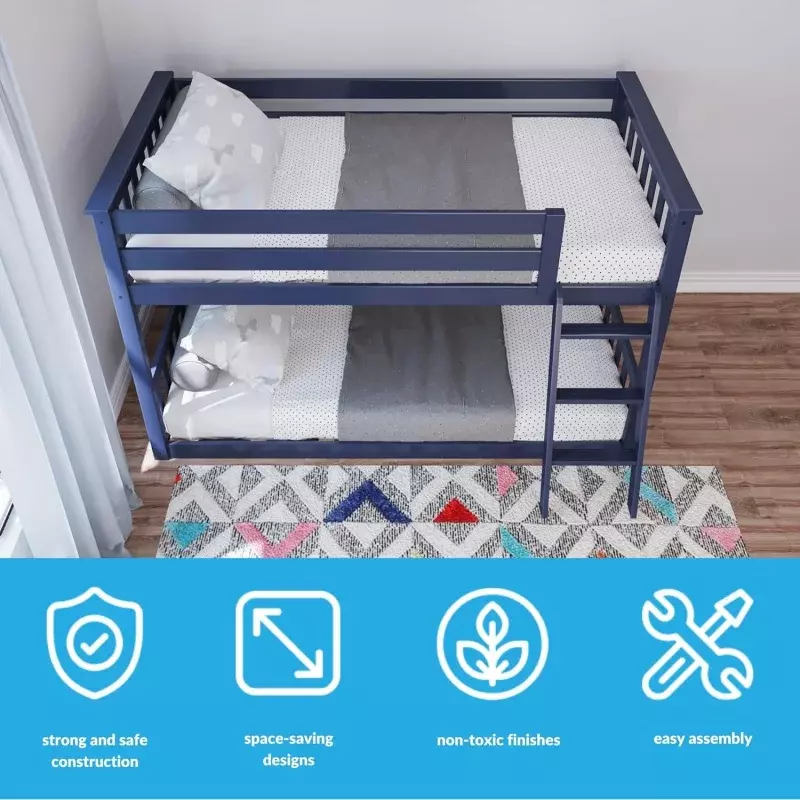 Max & lily-はしご付きの低二重ベッド、木製ベッド、子供、幼児、男の子、女の子、14インチの安全ガードレール