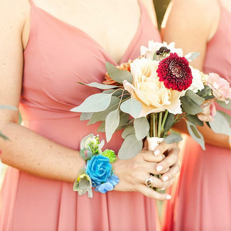 คอร์เซจรัดข้อมือสำหรับงานแต่งงานเจ้าสาวช่อดอกไม้ข้อมือดอกไม้สายรัดข้อมือสำหรับงานปาร์ตี้งานพรอม