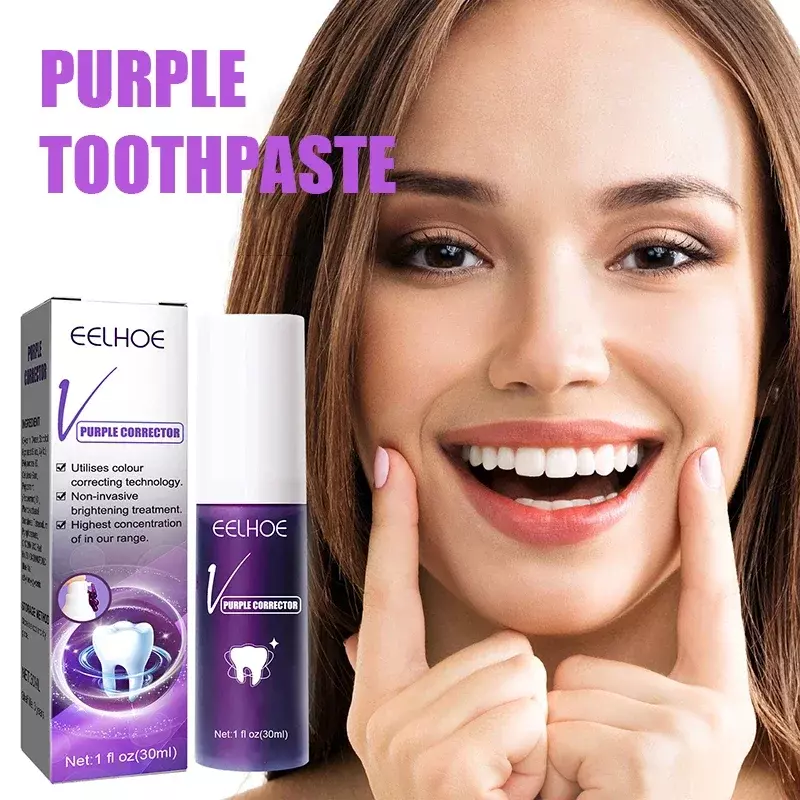 Produk perawatan gigi, pasta gigi pemutih ungu Anti sensitif menghilangkan noda gigi Calculi