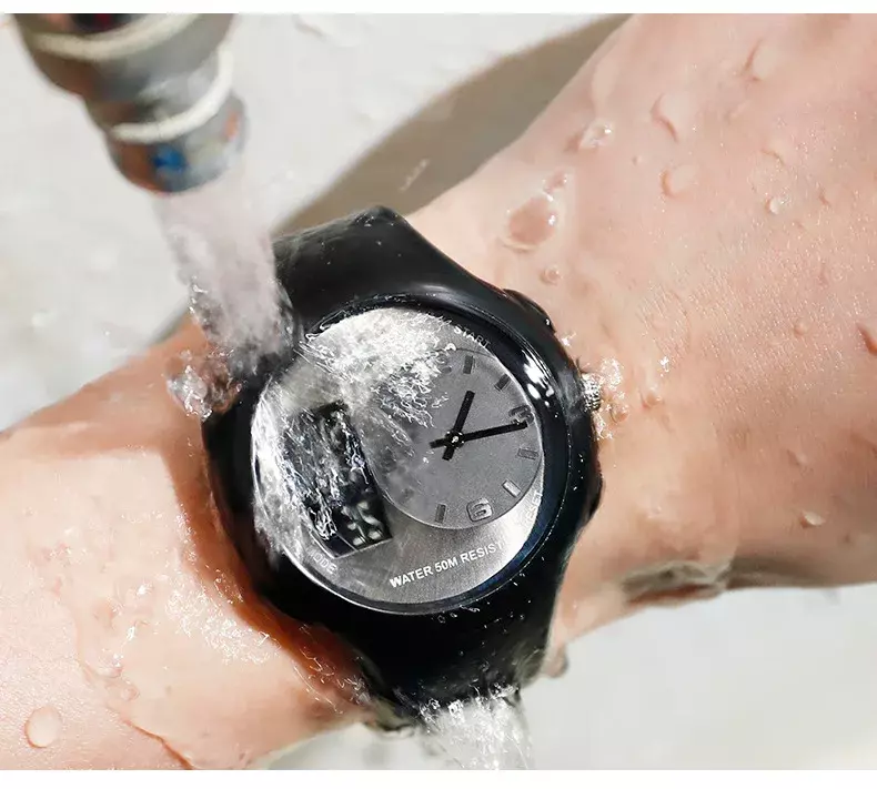 Sanda relógio digital esportivo masculino luminoso, à prova d'água casual de silicone, relógio eletrônico com calendário e alarme