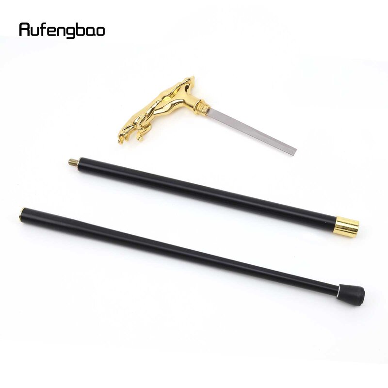 Gold Luxury Leopard Handle Walking Stick with Hidden Plate Self Defense Fashion Cane Plate Cosplay Crosier Stick 93cm