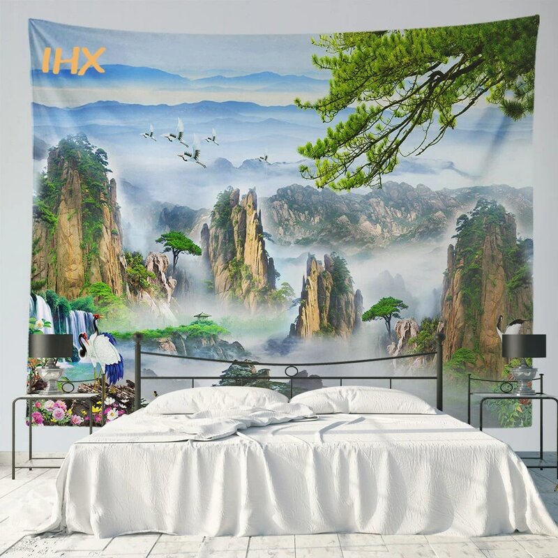 Настенный гобелен в китайском стиле, комнатный декор, гобелен в стиле High Mountain водопад, природный ландшафт, настенное украшение для дома