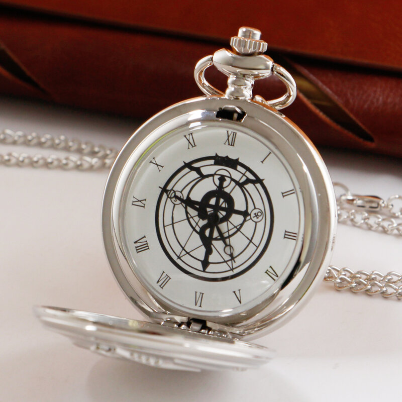 Czyste srebro gładki zegarek kieszonkowy kwarcowy Alchemist naszyjnik Steampunk zegarki kieszonkowe dla mężczyzn prezenty urodzinowe dla kobiet z łańcuchem