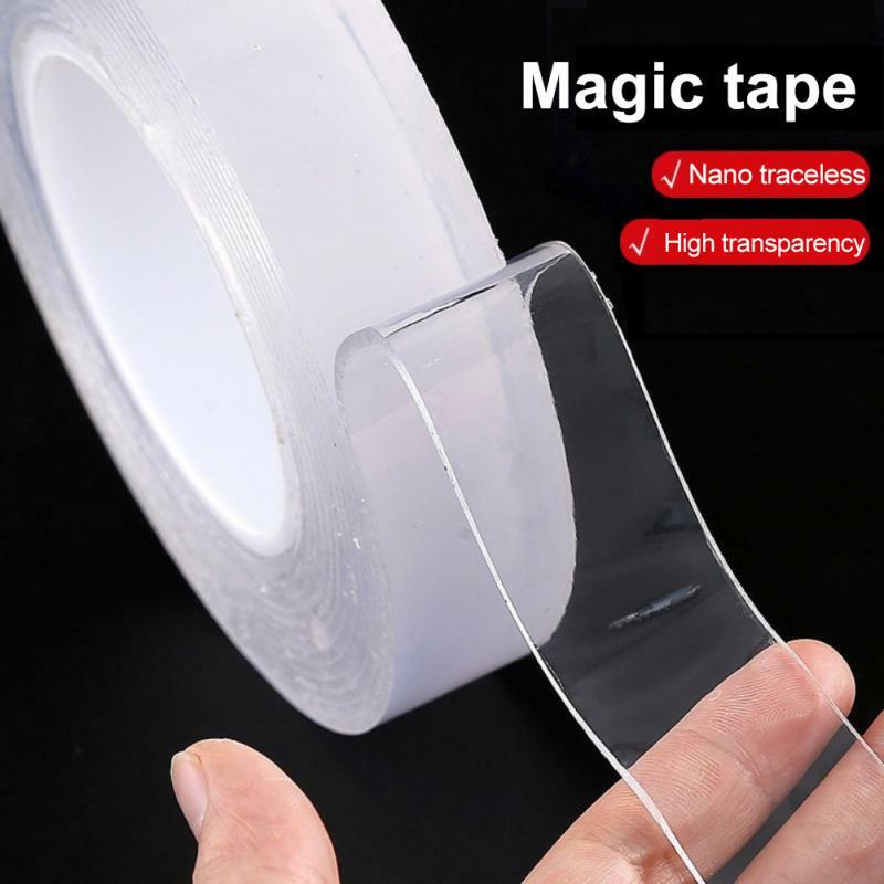 1/2/3/5M Double Sided Tape Transparent Nano Tracsless Sticker Reusable Waterproof Adhesive Face Cleanable Tape Household Product