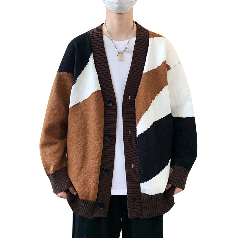 Męski jesienno-zimowy swobodny i wygodny sweter z dzianiny pogrubiony sweter z kwiatowym swetrem