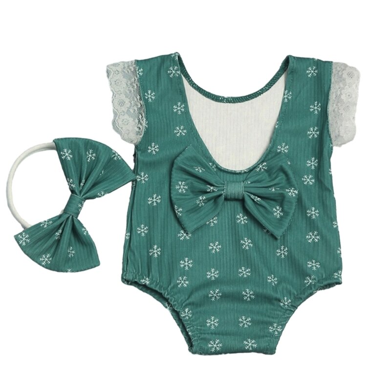 0-1M Baby Foto Kleidung Weihnachten Bowknot Stirnband Strampler Infant Foto Kostüm G99C