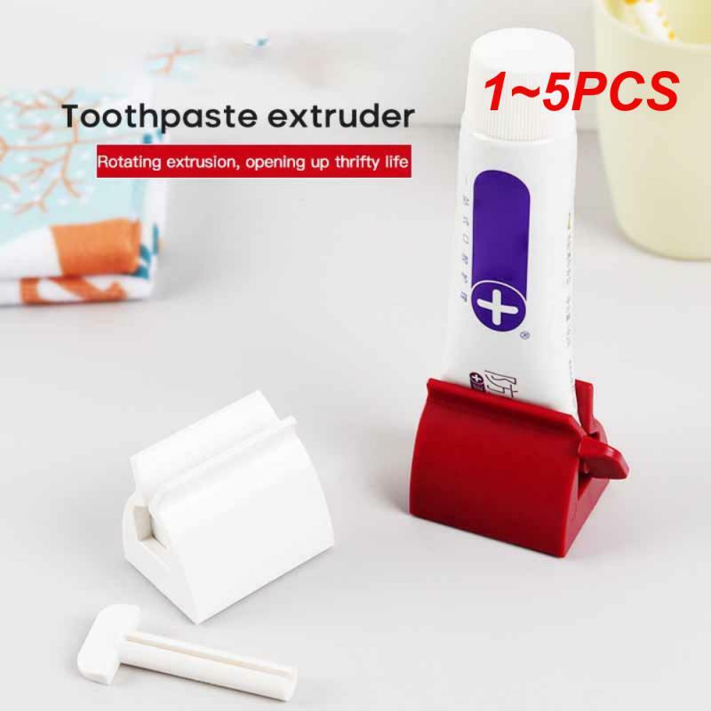 ที่บีบหลอดเครื่องจ่ายยาสีฟัน1 ~ 5ชิ้นที่บีบยาสีฟันที่บีบสบู่ล้างหน้าที่จับลูกกลิ้งอุปกรณ์ในห้องน้ำสำหรับ