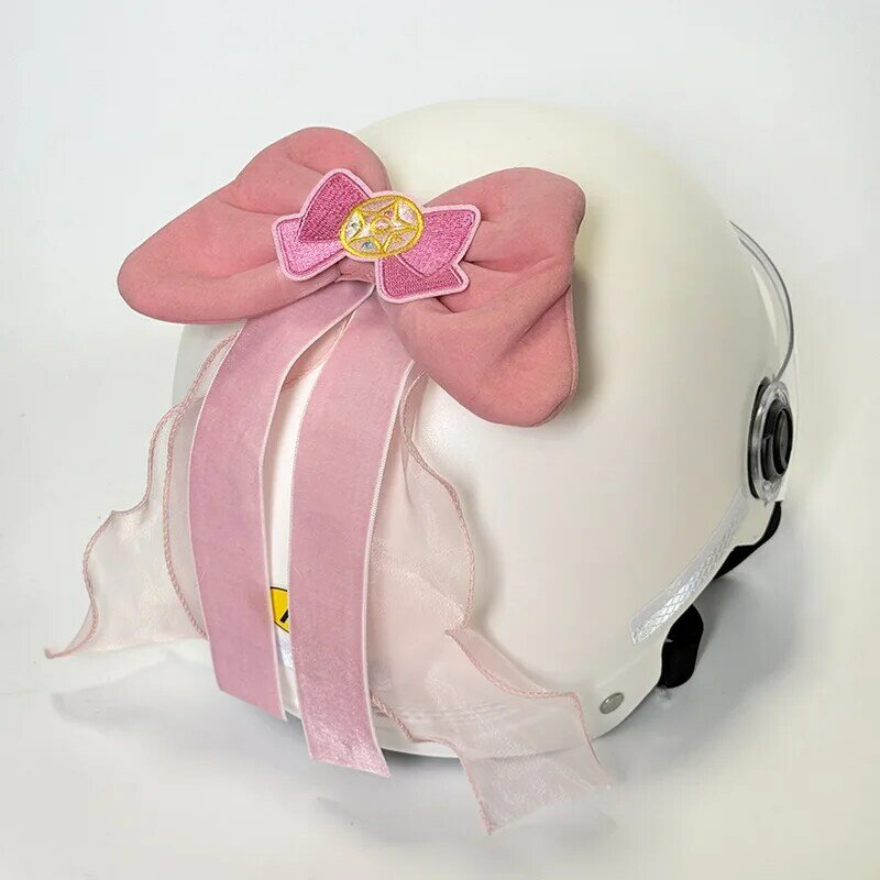 Decoración de casco con lazo rosa, decoración de casco de luz que fluye juguetona para niños y novias
