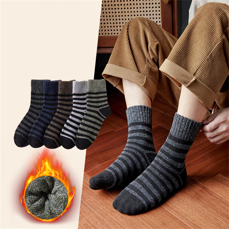1 Pair Winter Thicken Wool Stripe Sock Terry Fabric Keep Warm Winter Sock Cotton New Year Christmas Gift Socks For Men Wholesale