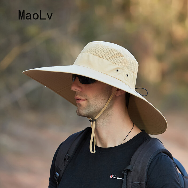 Chapéu de pescador de aba larga, proteção UV à prova d'água, chapéu de balde de safari para homens, caminhadas, pesca e escalada, verão