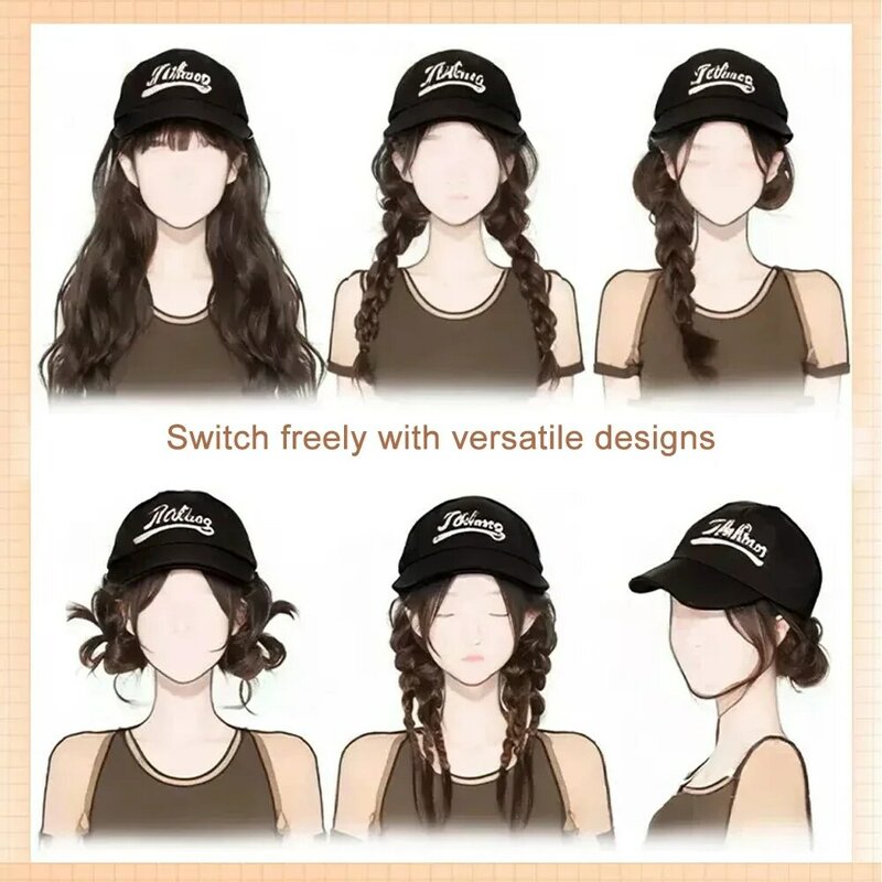 ALXNAN włosy falowane syntetyczne peruka bejsbolówka z przedłużaniem włosów peruka naturalna czarna brązowa blond Connect peruka regulowana
