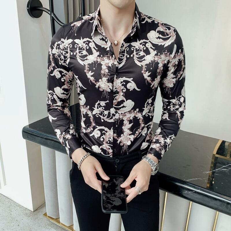 Chemise à manches longues imprimé floral vintage pour hommes, chemises ajustées, chemises de boîte de nuit décontractées, nouvelle mode, printemps, 2023