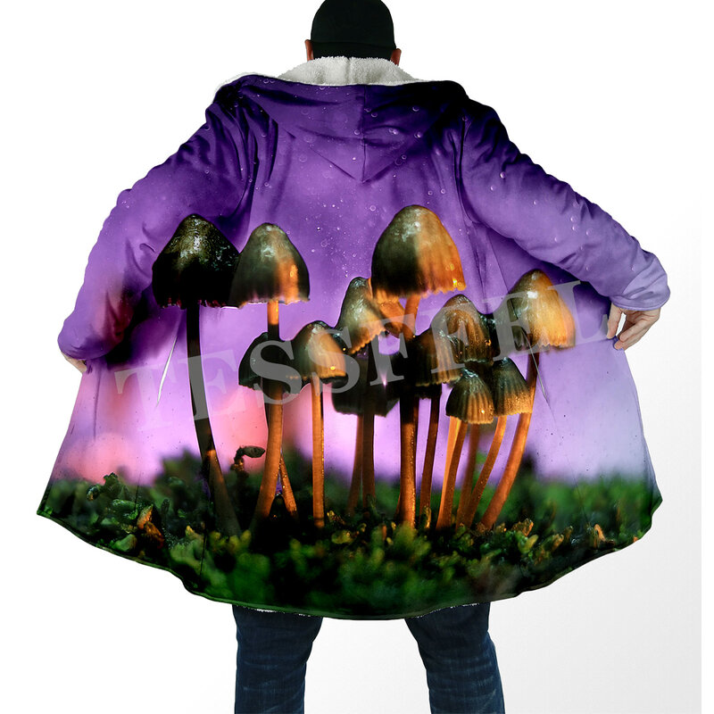 Mushroom Forest Plants Fungus Trippy Abstract Psychedelic Hippie 3DPrint Windbreaker Winter Casual Hoody Cloak Fleece Overcoat Y