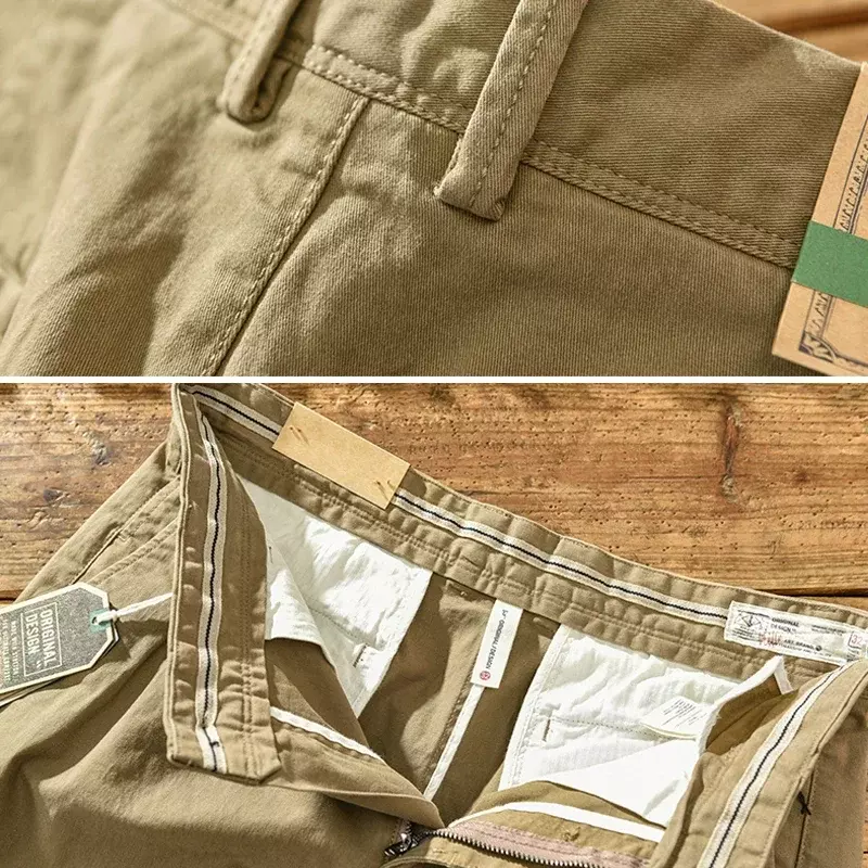 HIQOR-pantalones Cargo de algodón puro para hombre, pantalón informal de estilo coreano con cinturón suelto, cintura media, talla grande 38, primavera y otoño, 2024