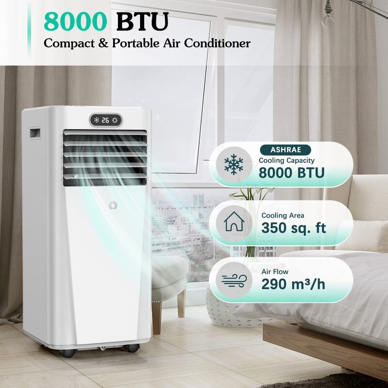 Portable Air Conditioners 8000 BTU with Dehumidifier, Fan, Cool Modes, 3-in-1 Portable AC Unit for Rooms up to 350 sq.ft