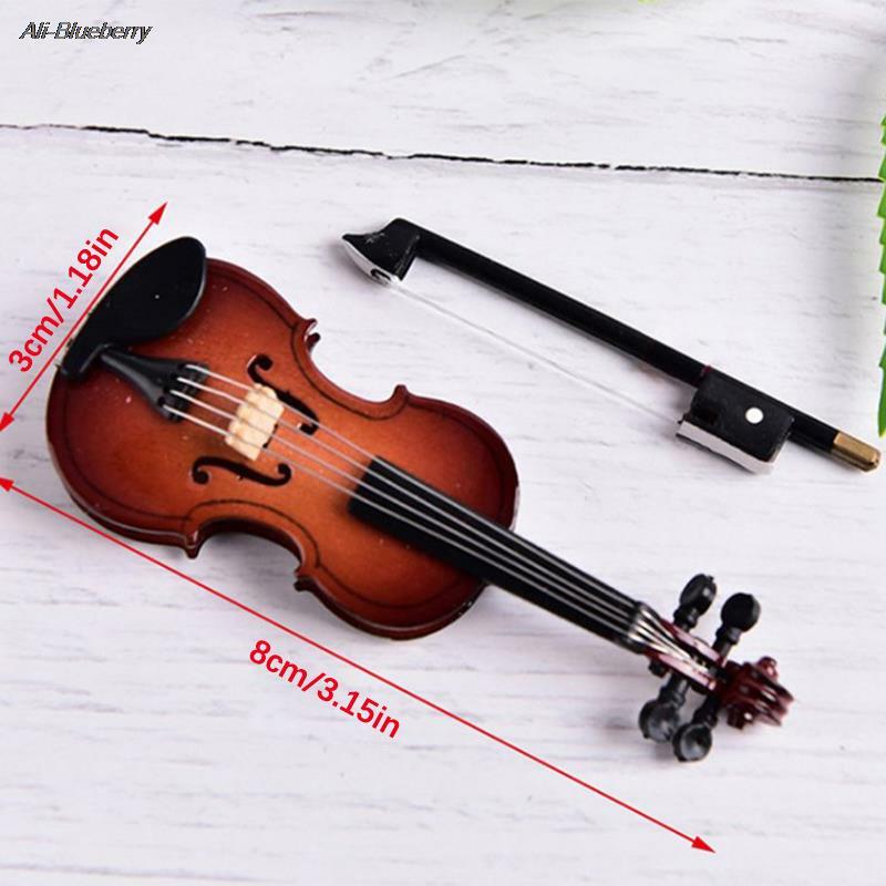 ドールハウスミニチュア楽器プラスチック木製ミニバイオリンオーナメントプラスチッククラフトDIYホームデコレーションサポート付き