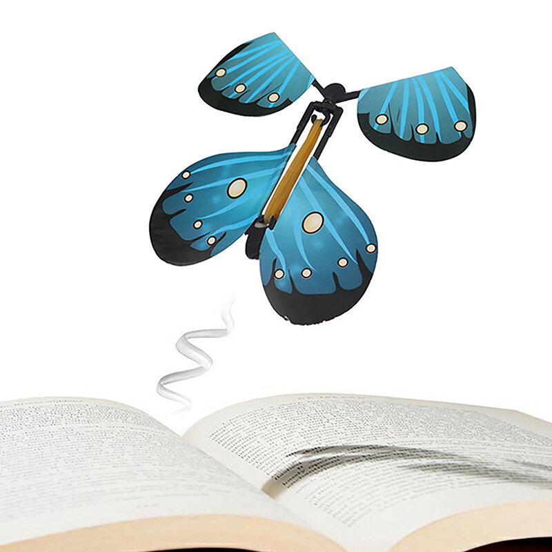 1Pcs Magic Flying Butterflies Wind Up Toy In The Sky Bookmark Greeting Cards Rubber Band Powered Kids Magic Props Surpris Gift