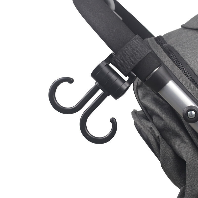 1/2 buah kait kereta bayi kait ganda, aksesori kereta bayi tas gantung kait kursi mobil bayi Organizer kereta bayi dapat diputar 360 derajat