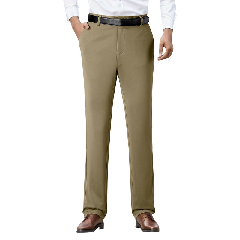 Pantalones largos de traje informal de negocios para hombre, pantalones formales elásticos de manga recta, moda de verano, talla grande
