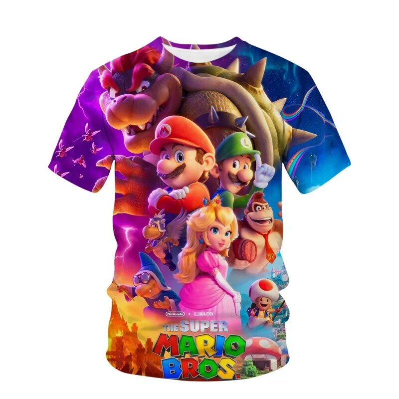Été 2024 Super Mario Bros. T-Shirt à Manches Courtes pour Adulte et Enfant, Décontracté, Hip Hop, Cool, Respirant, pour Adolescent, Identique en 3D