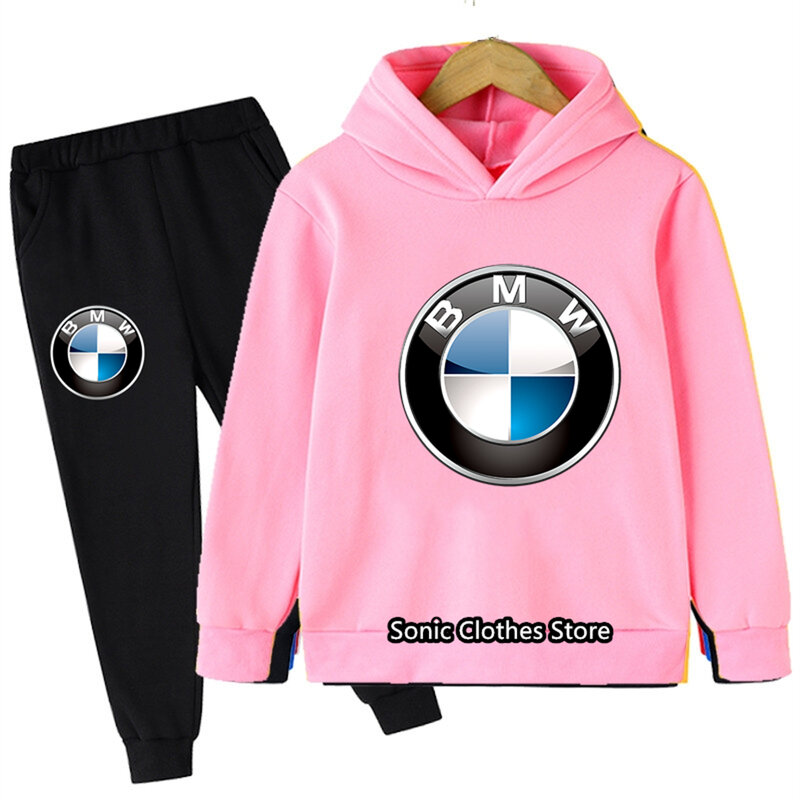 BMW Logo na samochód bluza z kapturem dla dzieci długie rękawy stroje dla chłopca 3-14 lat dzieci wiosna jesień dres dziewczęcy dwuczęściowy
