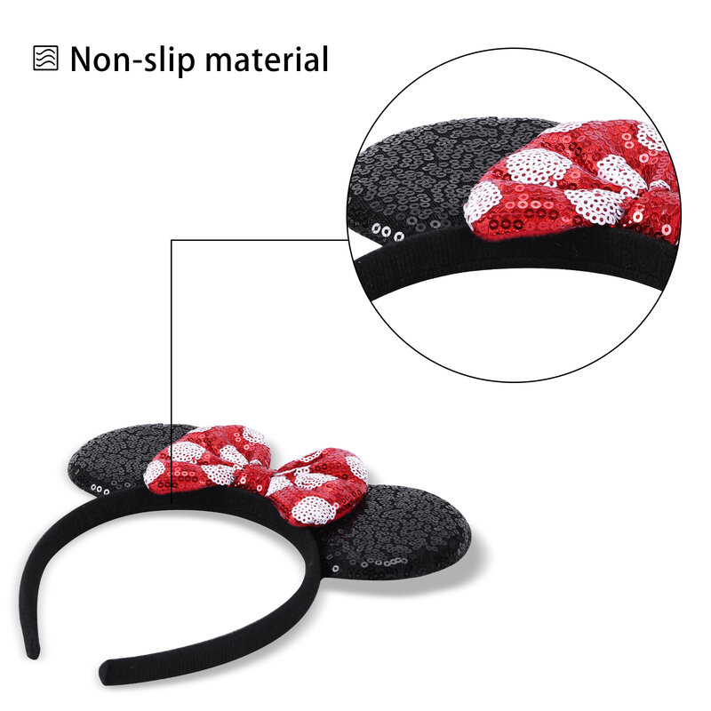 2 Pcs Mouse Ears Headbands,Shiny Bows Mouse Ears Headbands for Birthday Parties, Themed Events, A Perfect Addition to Your Trip