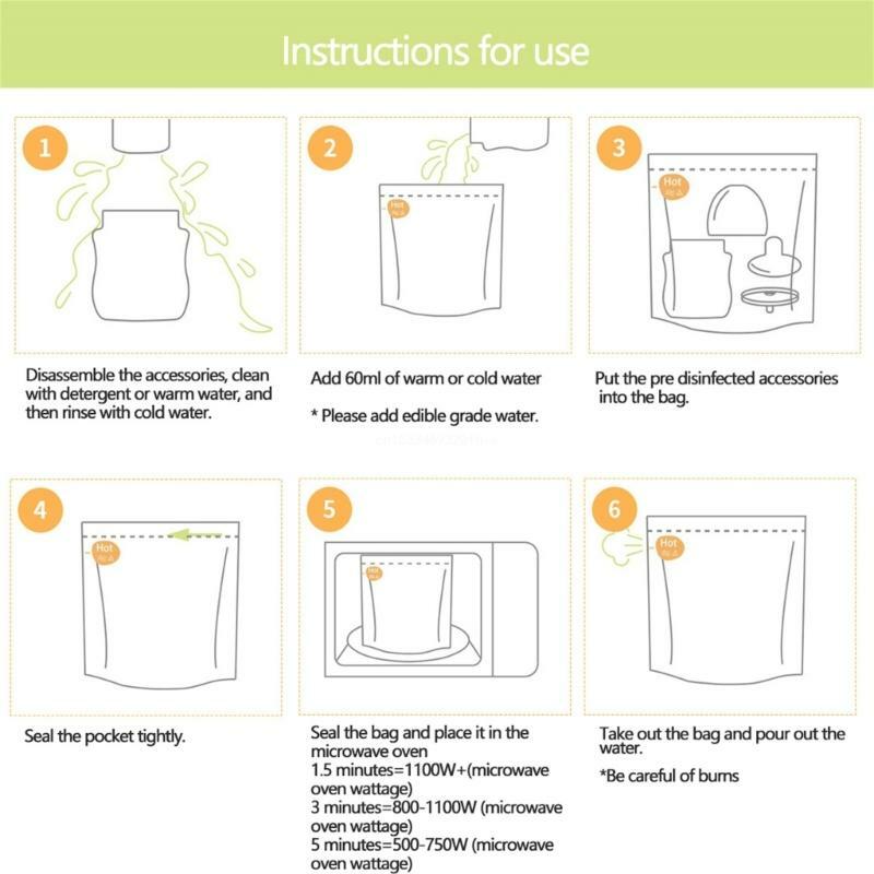 Set 10 Tas Sterilisasi Dapat Digunakan Kembali 20 tas untuk Botol Bayi Microwave