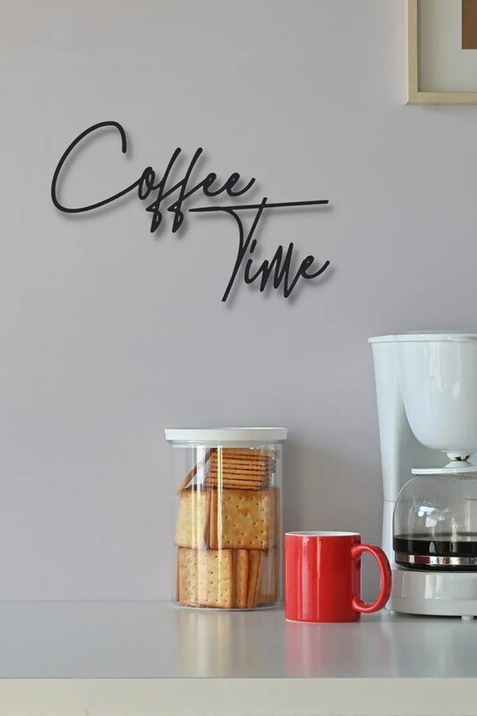Waktu Kopi Kayu Hitam Waktu Kopi Dinding untuk Hiasan Dapur Kafe Dekorasi Dinding 45X30Cm Meja