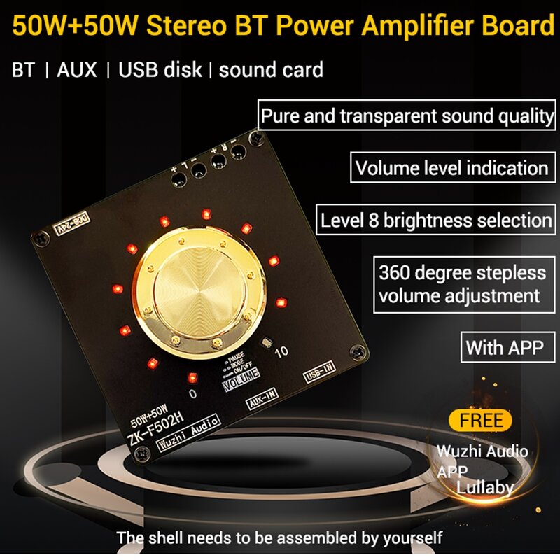 Amplifier Stereo, indikator Volume ZK-F502H Bluetooth Audio papan Amplifier modul TPA3116D2 2.0 Stereo 50W + 50W