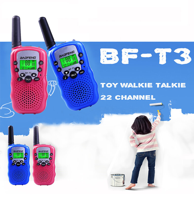 Baofeng-Mini walkie-talkie de 2 piezas, Radio Amateur UHF 462-467MHz, 22 canales, T3, inalámbrico, bidireccional, para niños