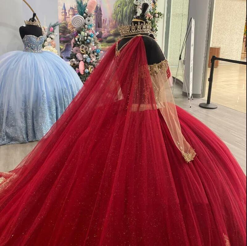 Rote Prinzessin Schatz Quince anera Kleid 2024 Gold Aufkleber abnehmbare Wisch Schnür kleid Vestidos de 15 Años Quinceañeras