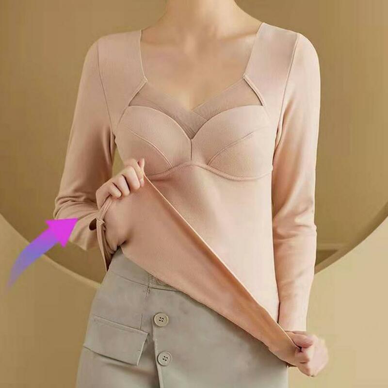 Thermal Underwear Top Stretch Thermal Underwear Cozy Winter Essential Women's Padded Bra Thermal Top with Plush Lining for Extra