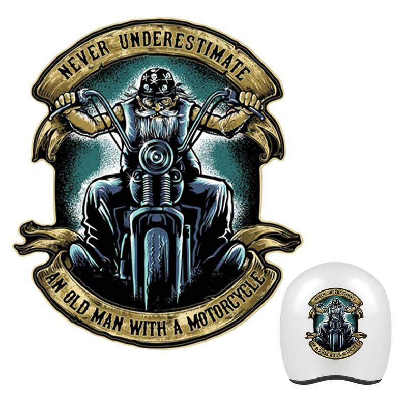 Autocollants de moto créatifs, ne jamais sous-estimer un vieil homme avec un casque de moto, autocollants décoratifs de voiture multi-usages