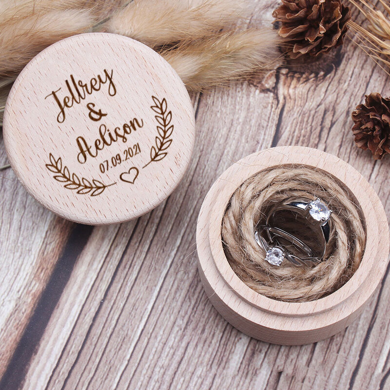 Personalized Engraved Wooden Ring Box Anniversary Gift Custom Name Rustic Ring Bearer Proposal Ring Box Gift for Her