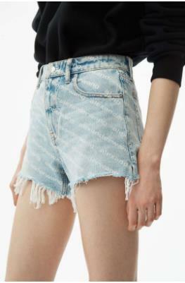 Vrouwen Denim Shorts 2023 Zomer Hoge Taille Brief Print Losse Omzoomd Fringe Netto Rode Dezelfde Retro Dames Breed been Shorts