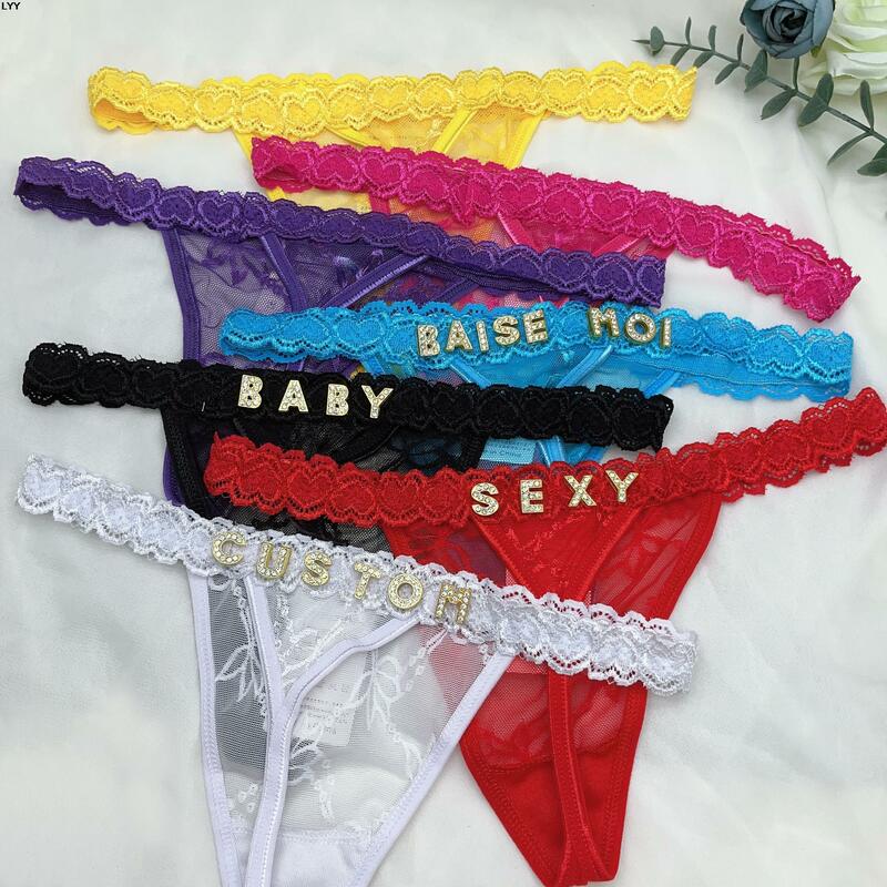 Custom String Name Jewelry Sexy Lady Custom Thong Panties For Women Customized Gold Letter Bikini Personality Personalised Thong
