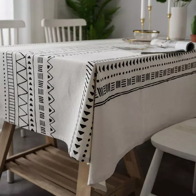 Taplak meja geometris katun Linen pertanian rumah persegi panjang dicetak Boho penutup meja dapat dicuci untuk dekorasi meja makan dapur