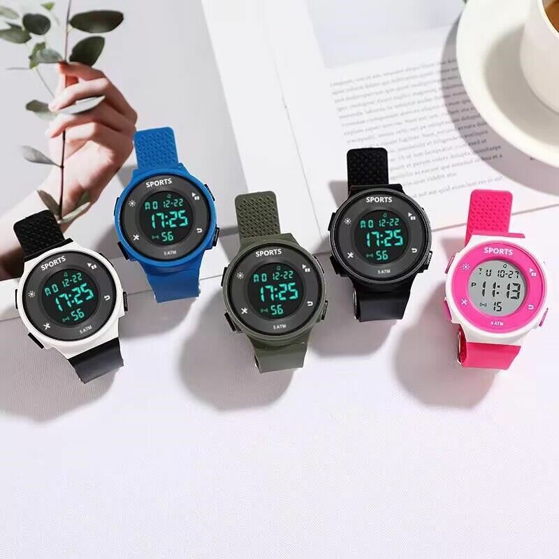 Новые спортивные цифровые часы для мужчин, женщин, детей, многофункциональные военные спортивные часы 5ATM, водонепроницаемые светящиеся светодиодные электронные часы