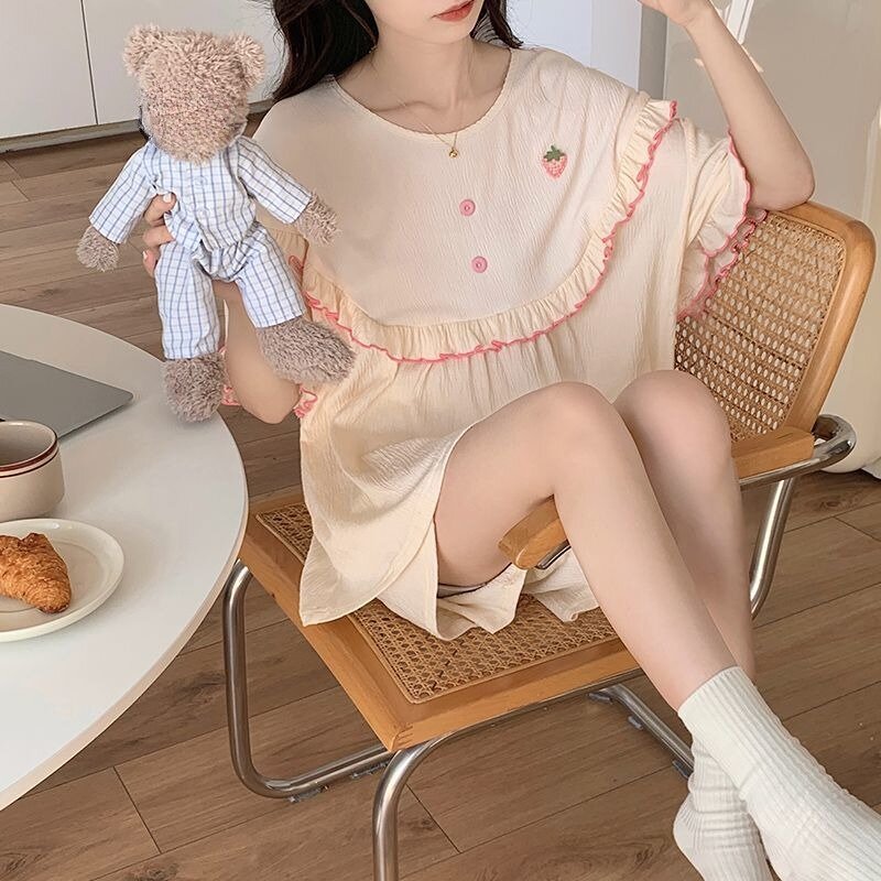 Princess Pajama Suit Women's Summer Sweet Cute Short-sleeved Internet Celebrity Girl Palace Loungewear Set Thin Sleep Clothes