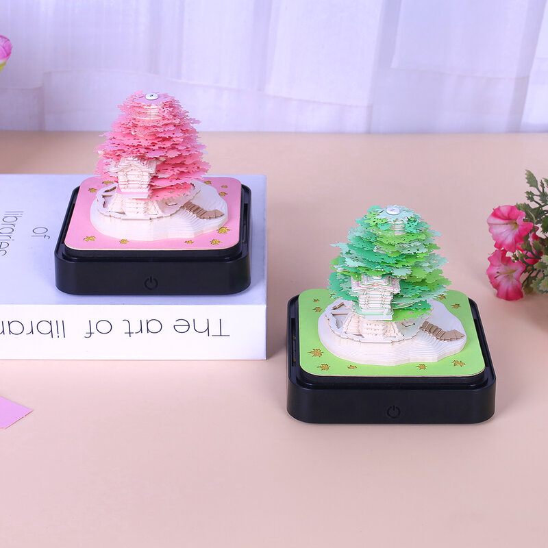 오모시로이 사쿠라 트리 하우스 3D 달력 메모장 2024 3D 메모장, 사무실 종이 노트, 크리스마스 생일 선물