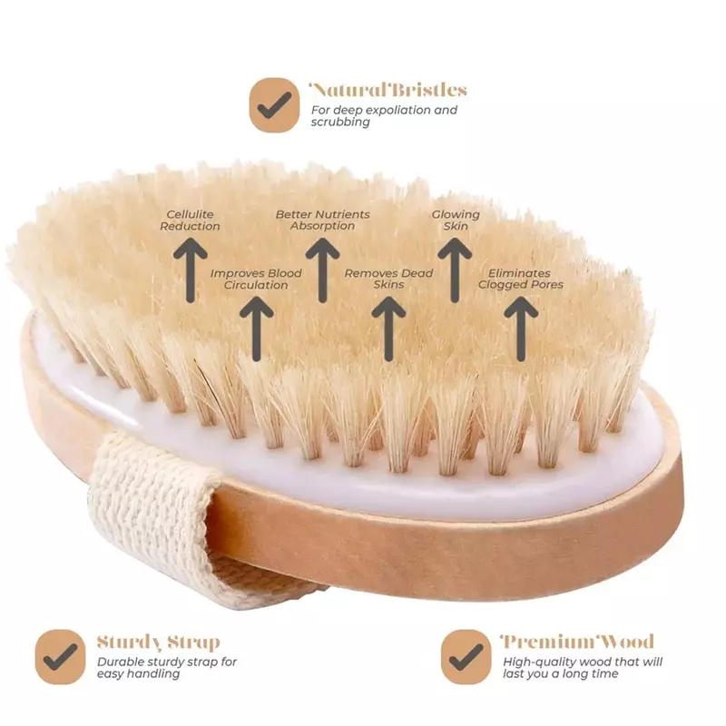 Cellulite and Lymphatic Bath Shower Skin Care Tool Wet and Dry Body Brush Exfoliator with Soft Bristles Body Scrub Brush