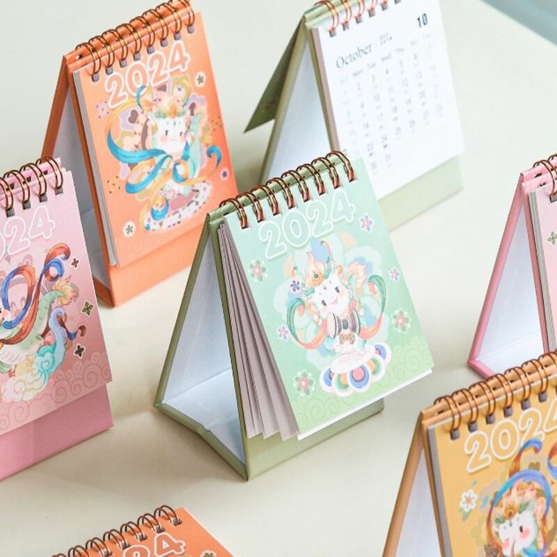 Kalender kertas Naga Tahun, mudah digunakan buatan tangan lucu 2024 ornamen meja Mini segitiga stabil meja kalender rumah