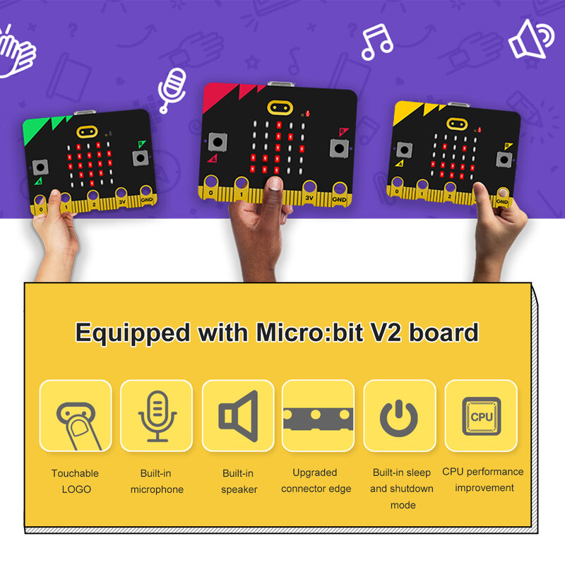 Yahboomマイクロビット拡張ボード、ブザーとタッチボタン、DIYピアノ電子デザイン、子供向けの教育用プログラム可能なおもちゃ