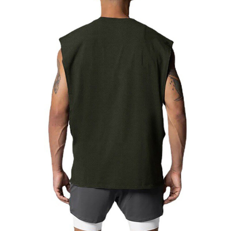 Męskie letnie modna odzież oddychające bezrękawnik na siłownię treningowe szybkie suszenie kamizelki z siateczki koszulka bez rękawów